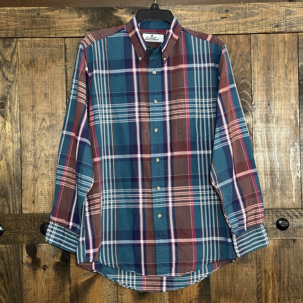 Bill Blass Mens Plaid Button Down Long Sleeve Shirt Classic Casual